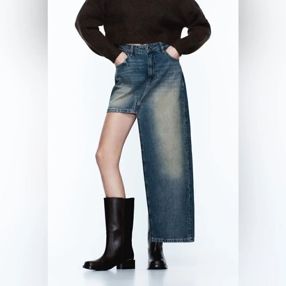 ZARA Z1975 ASYMMETRIC DENIM SKIRT